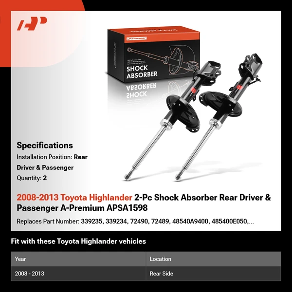 2008-2013 Toyota Highlander 2-Pc Shock Absorber Rear Driver & Passenger A-Premium APSA1598
