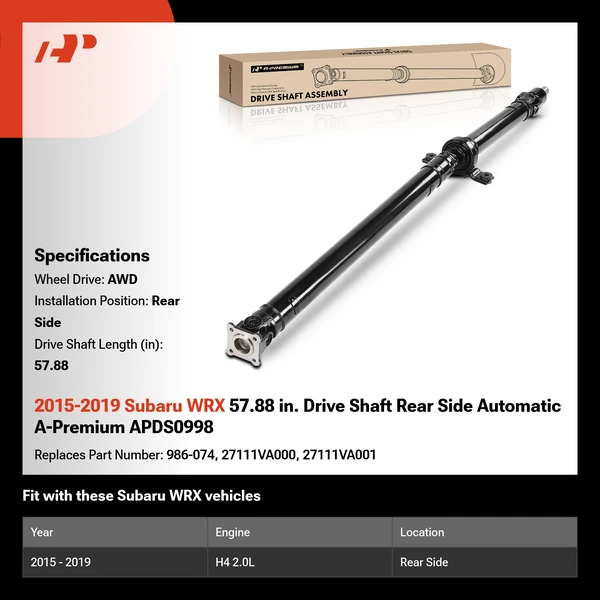2015-2019 Subaru WRX 57.88 in. Drive Shaft Rear Side Automatic A-Premium APDS0998