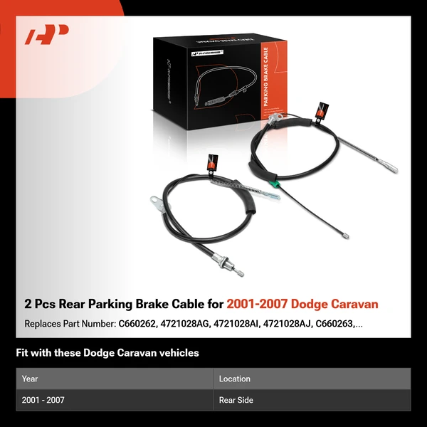 2 Pcs Rear Parking Brake Cable for 2001-2007 Dodge Caravan