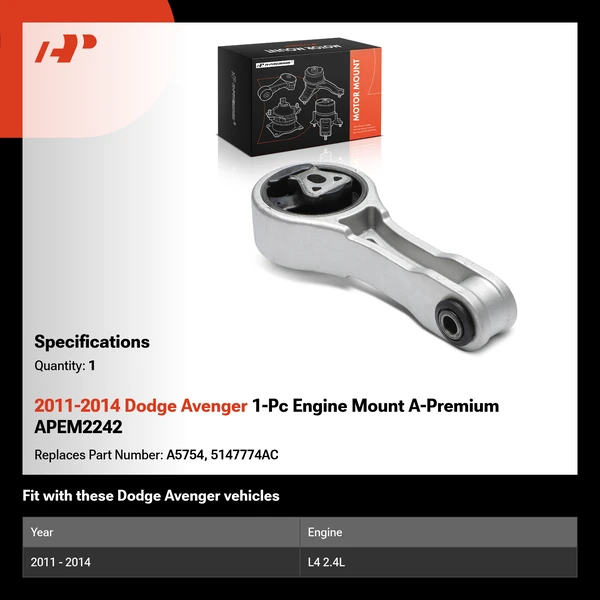 2011-2014 Dodge Avenger 1-Pc Engine Mount A-Premium APEM2242