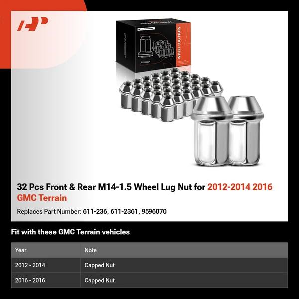32 Pcs Front & Rear M14-1.5 Wheel Lug Nut for 2012-2014 2016 GMC Terrain
