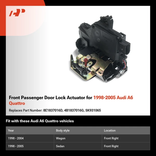 Front Passenger Door Lock Actuator for 1998-2005 Audi A6 Quattro
