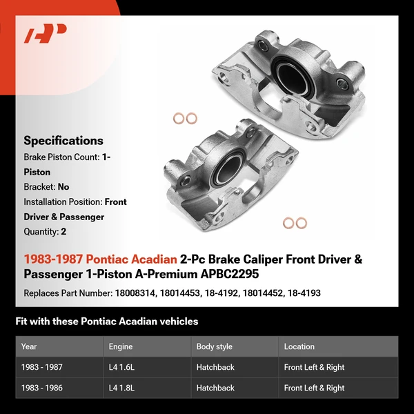 1983-1987 Pontiac Acadian 2-Pc Brake Caliper Front Driver & Passenger 1-Piston A-Premium APBC2295