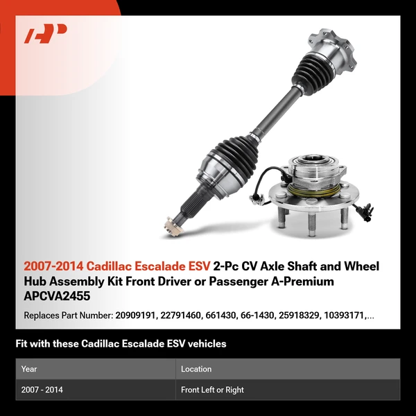 2007-2014 Cadillac Escalade ESV 2-Pc CV Axle Shaft and Wheel Hub Assembly Kit Front Driver or Passenger A-Premium APCVA2455
