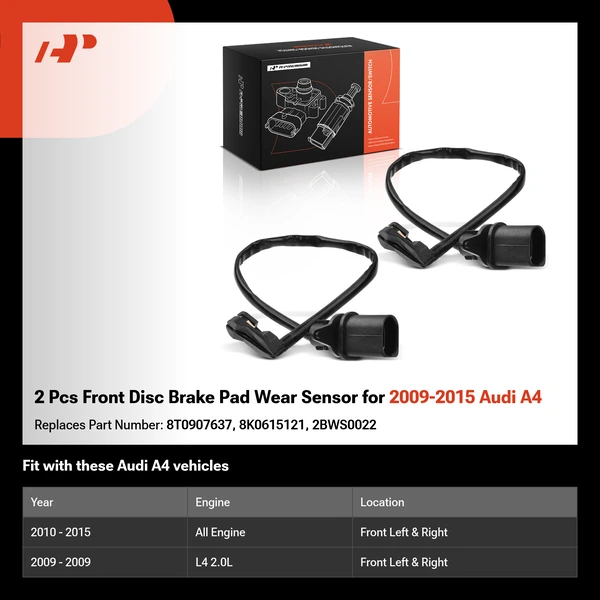 2 Pcs Front Disc Brake Pad Wear Sensor for 2009-2015 Audi A4