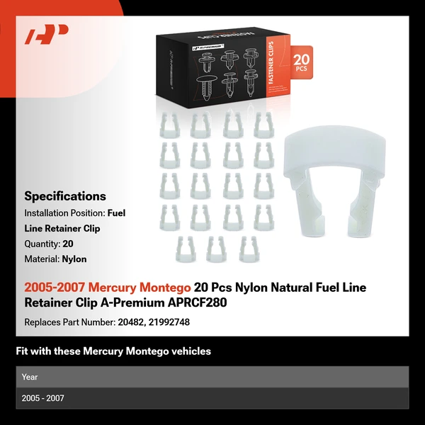 2005-2007 Mercury Montego 20 Pcs Nylon Natural Fuel Line Retainer Clip A-Premium APRCF280