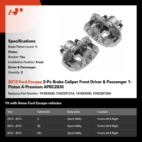 2013 Ford Escape 2-Pc Brake Caliper Front Driver & Passenger 1-Piston A-Premium APBC2835