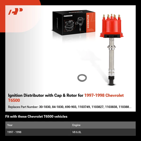 Ignition Distributor with Cap & Rotor for 1997-1998 Chevrolet T6500