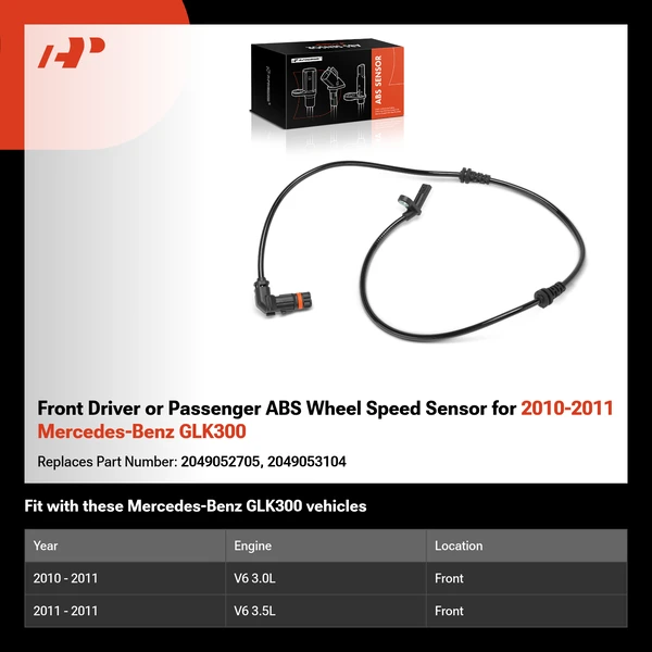 Front Driver or Passenger ABS Wheel Speed Sensor for 2010-2011 Mercedes-Benz GLK300