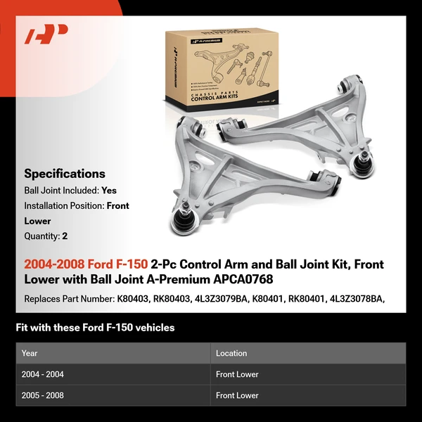 2004-2008 Ford F-150 2-Pc Control Arm and Ball Joint Kit, Front Lower with Ball Joint A-Premium APCA0768