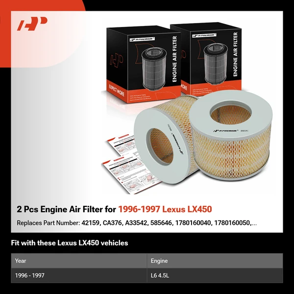 2 Pcs Engine Air Filter for 1996-1997 Lexus LX450