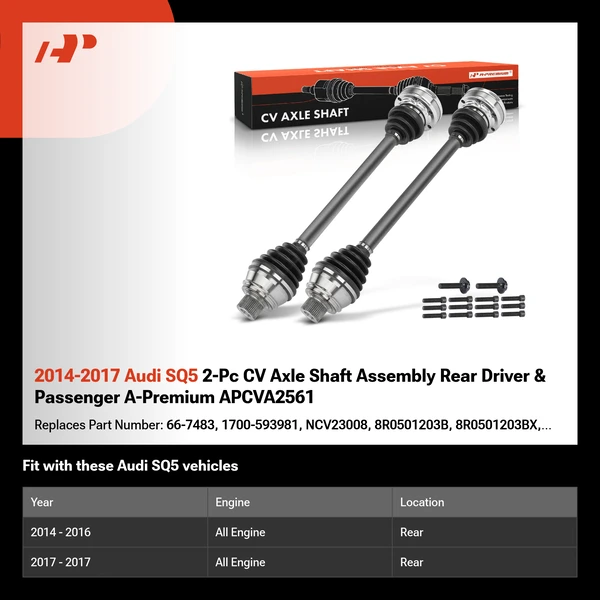 2014-2017 Audi SQ5 2-Pc CV Axle Shaft Assembly Rear Driver & Passenger A-Premium APCVA2561