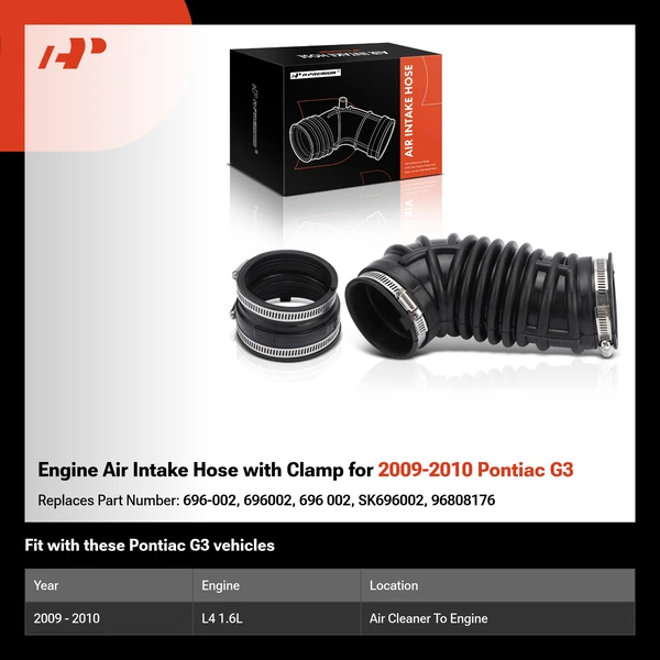 Engine Air Intake Hose with Clamp for 2009-2010 Pontiac G3
