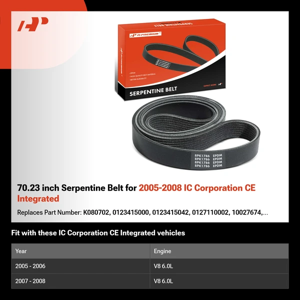 70.23 inch Serpentine Belt for 2005-2008 IC Corporation CE Integrated