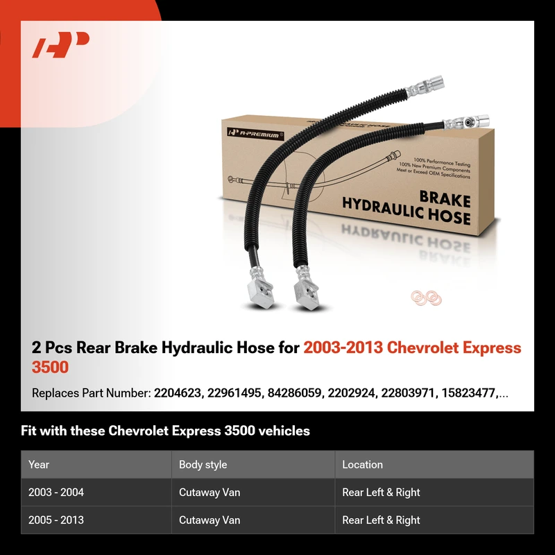 2 Pcs Rear Brake Hydraulic Hose for 2003-2013 Chevrolet Express 3500