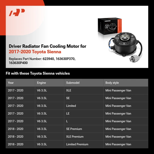 Driver Radiator Fan Cooling Motor for 2017-2020 Toyota Sienna