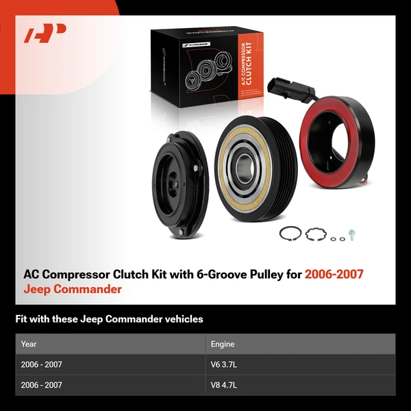AC Compressor Clutch Kit with 6-Groove Pulley for 2006-2007 Jeep Commander