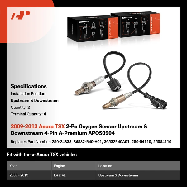 2009-2013 Acura TSX 2-Pc Oxygen Sensor Upstream & Downstream 4-Pin A-Premium APOS0904