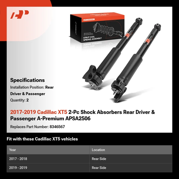 2017-2019 Cadillac XT5 2-Pc Shock Absorbers Rear Driver & Passenger A-Premium APSA2506