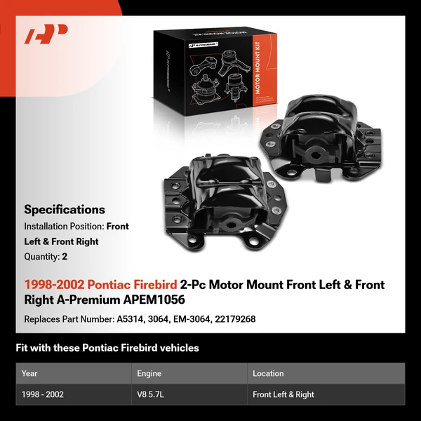 1998-2002 Pontiac Firebird 2-Pc Motor Mount Front Left & Front Right A-Premium APEM1056