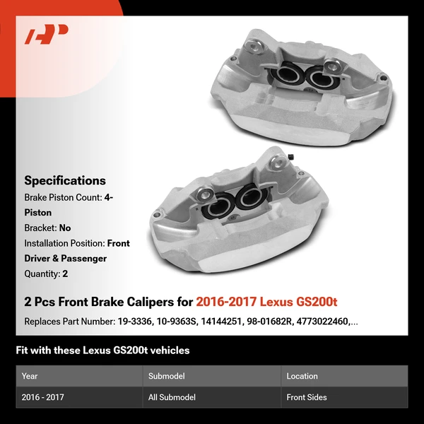 2 Pcs Front Brake Calipers for 2016-2017 Lexus GS200t