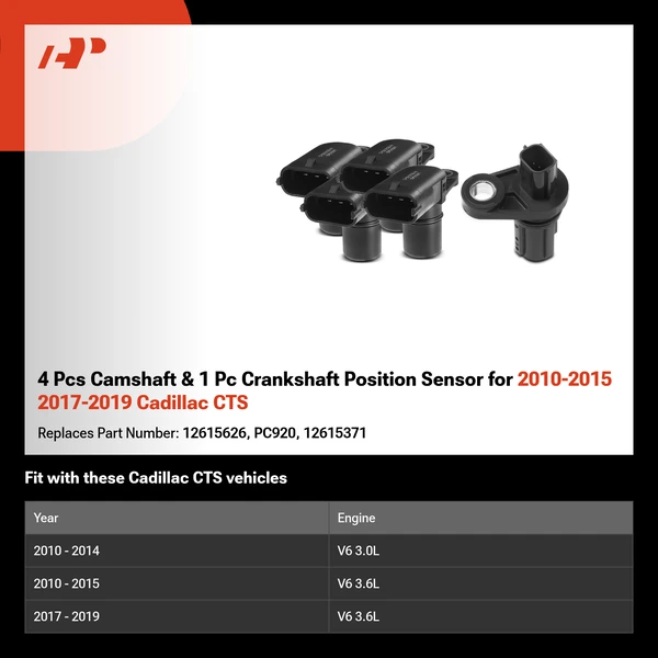 4 Pcs Camshaft & 1 Pc Crankshaft Position Sensor for 2010-2015 2017-2019 Cadillac CTS
