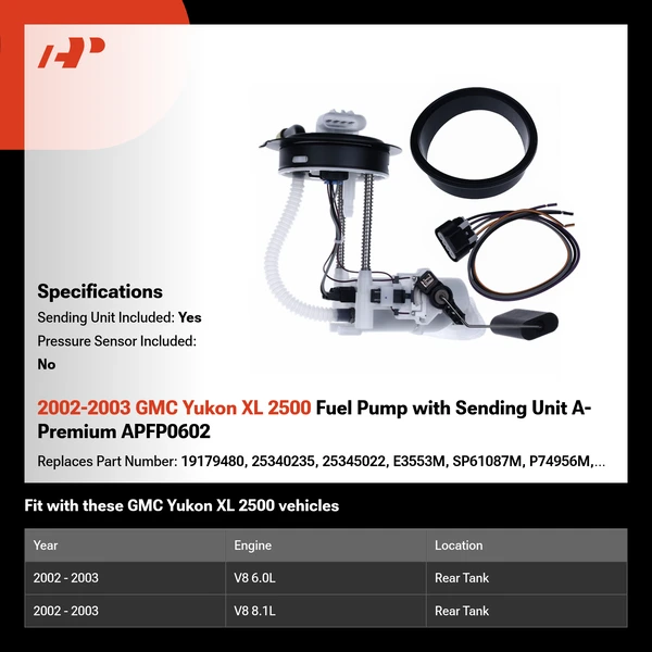 2002-2003 GMC Yukon XL 2500 Fuel Pump with Sending Unit A-Premium APFP0602
