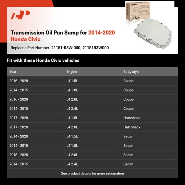 Transmission Oil Pan Sump for 2014-2020 Honda Civic