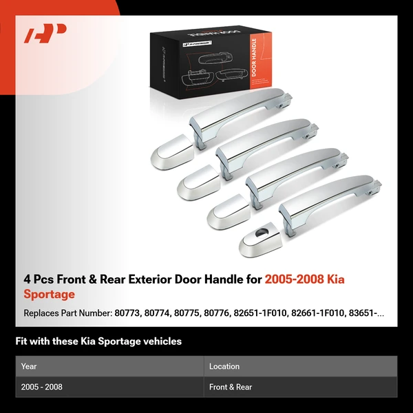 4 Pcs Front & Rear Exterior Door Handle for 2005-2008 Kia Sportage