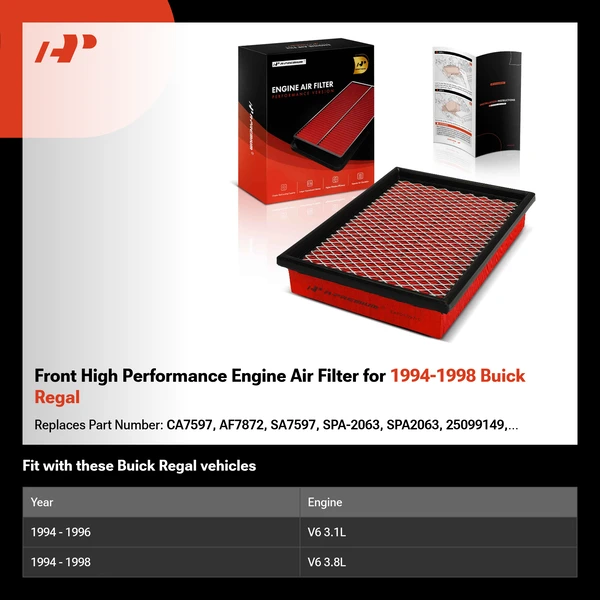 Front High Performance Engine Air Filter for 1994-1998 Buick Regal