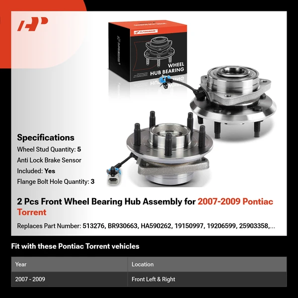 2 Pcs Front Wheel Bearing Hub Assembly for 2007-2009 Pontiac Torrent