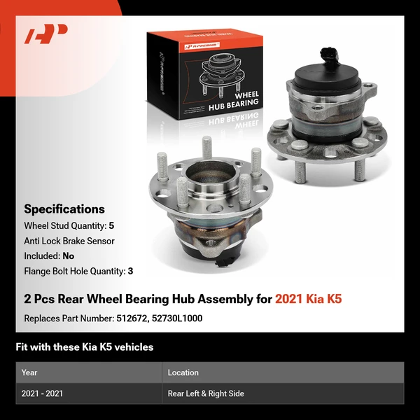 2 Pcs Rear Wheel Bearing Hub Assembly for 2021 Kia K5