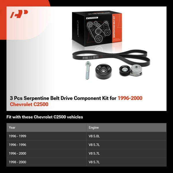 3 Pcs Serpentine Belt Drive Component Kit for 1996-2000 Chevrolet C2500