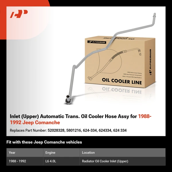 Inlet (Upper) Automatic Trans. Oil Cooler Hose Assy for 1988-1992 Jeep Comanche