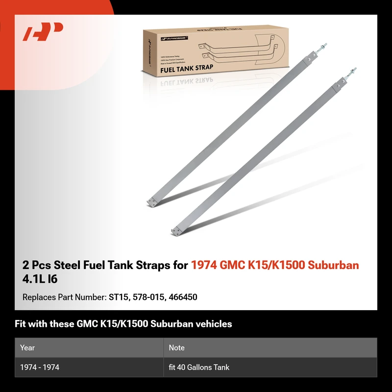 2 Pcs Steel Fuel Tank Straps for 1974 GMC K15/K1500 Suburban 4.1L l6