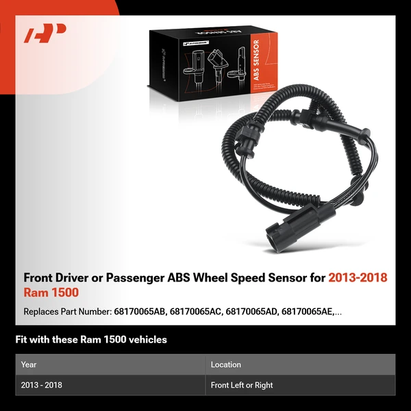 Front Driver or Passenger ABS Wheel Speed Sensor for 2013-2018 Ram 1500