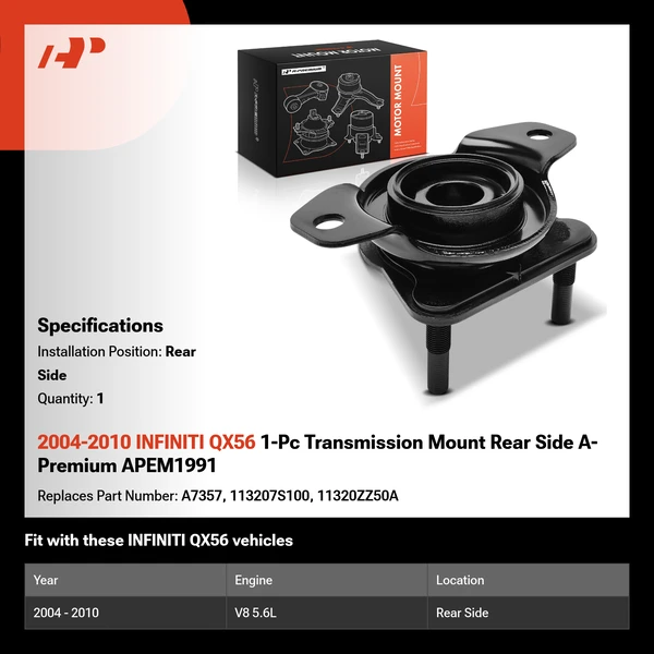 2004-2010 INFINITI QX56 1-Pc Transmission Mount Rear A-Premium APEM1991