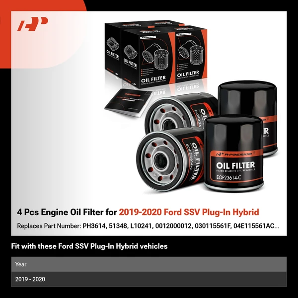 4 Pcs Engine Oil Filter for 2019-2020 Ford SSV Plug-In Hybrid