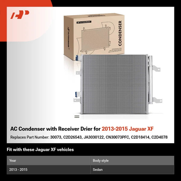 AC Condenser with Receiver Drier for 2013-2015 Jaguar XF
