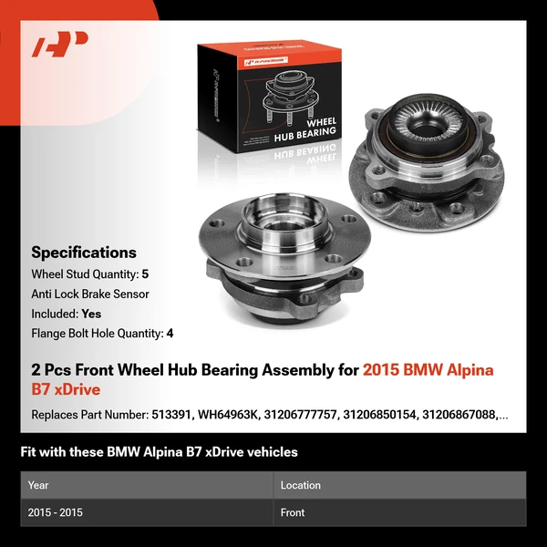 2 Pcs Front Wheel Hub Bearing Assembly for 2015 BMW Alpina B7 xDrive