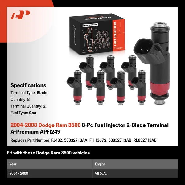 2004-2008 Dodge Ram 3500 8-Pc Fuel Injector 2-Blade Terminal A-Premium APFI249