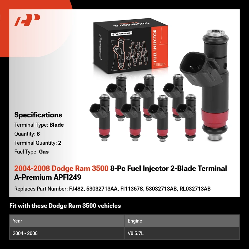 2004-2008 Dodge Ram 3500 8-Pc Fuel Injector 2-Blade Terminal A-Premium APFI249