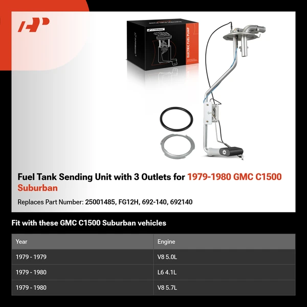 Fuel Tank Sending Unit with 3 Outlets for 1979-1980 GMC C1500 Suburban
