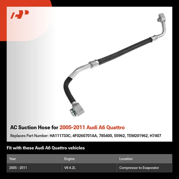 AC Suction Hose for 2005-2011 Audi A6 Quattro