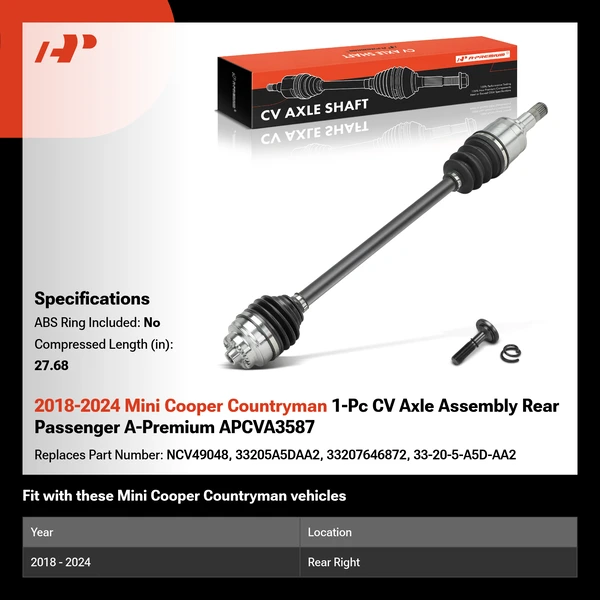 2018-2024 Mini Cooper Countryman 1-Pc CV Axle Assembly Rear Passenger A-Premium APCVA3587