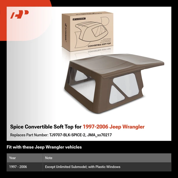 Spice Convertible Soft Top for 1997-2006 Jeep Wrangler