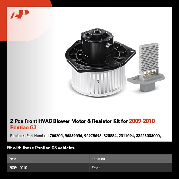 2 Pcs Front HVAC Blower Motor & Resistor Kit for 2009-2010 Pontiac G3