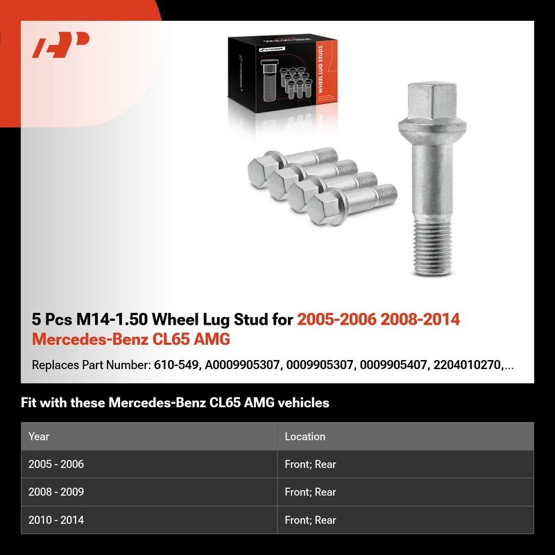 5 Pcs M14-1.50 Wheel Lug Stud for 2005-2006 2008-2014 Mercedes-Benz CL65 AMG
