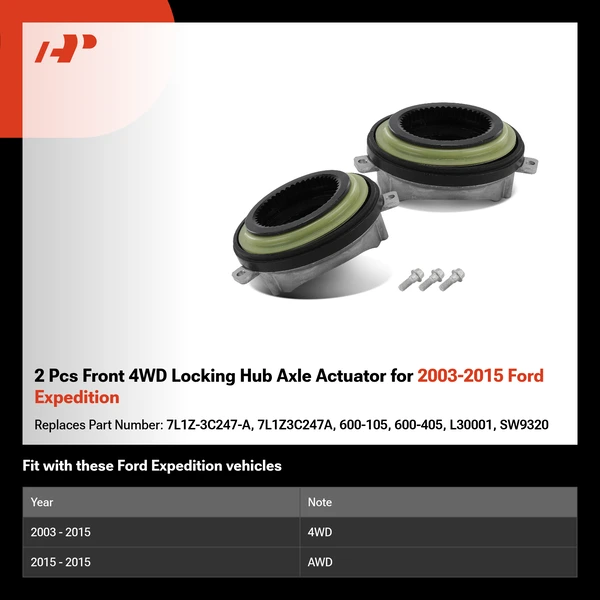 2 Pcs Front 4WD Locking Hub Axle Actuator for 2003-2015 Ford Expedition