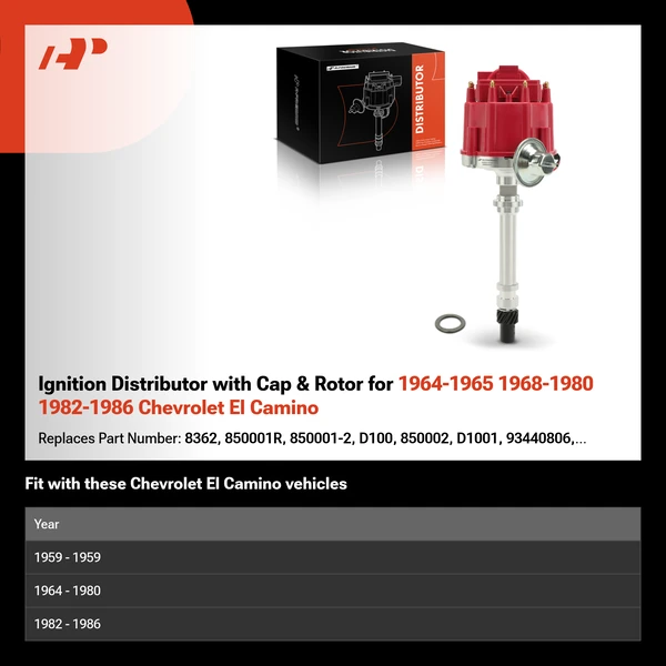 Ignition Distributor with Cap & Rotor for 1964-1965 1968-1980 1982-1986 Chevrolet El Camino